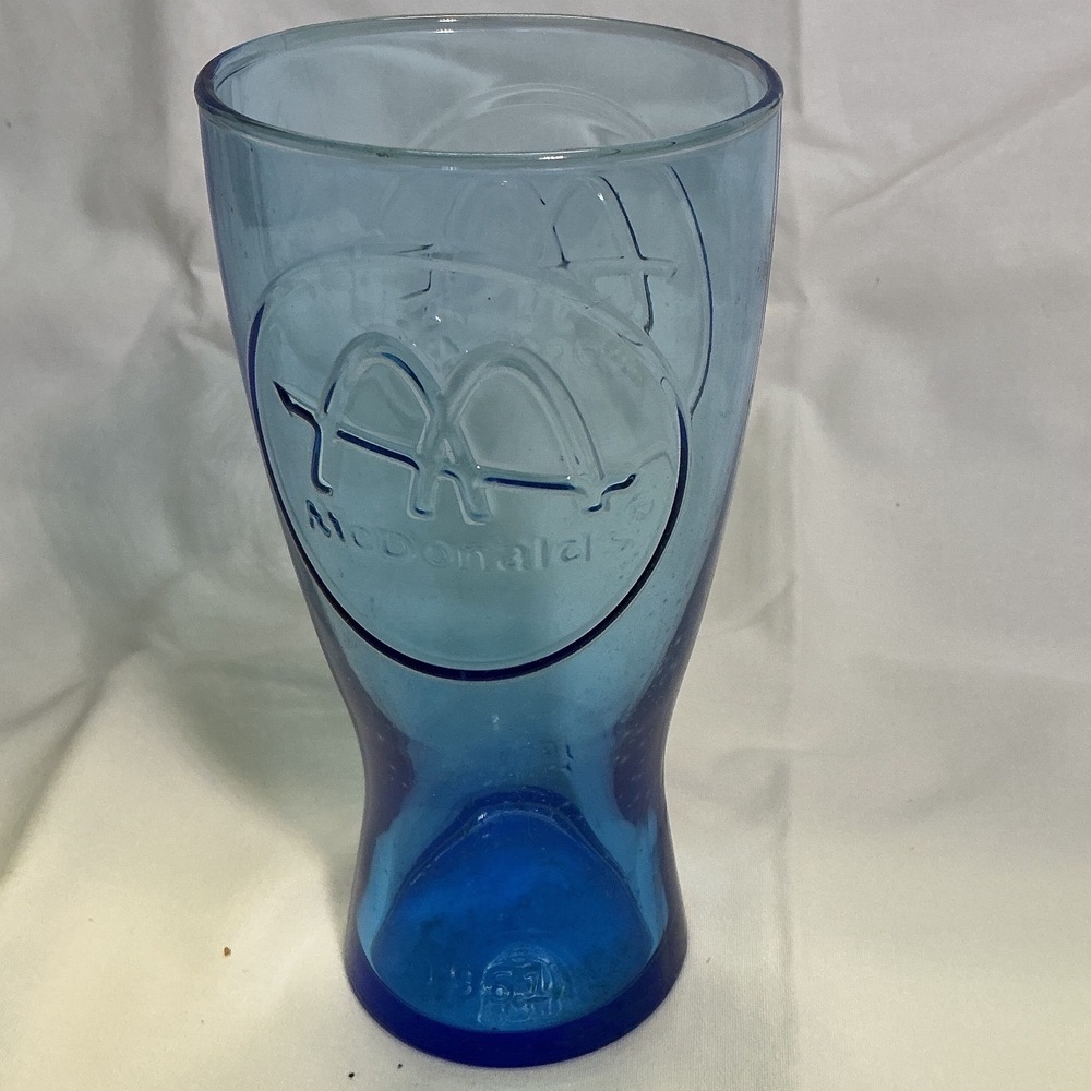 McDonalds 2010 Coca-Cola Blue Glass 1961 Embossed Logo Collector Series